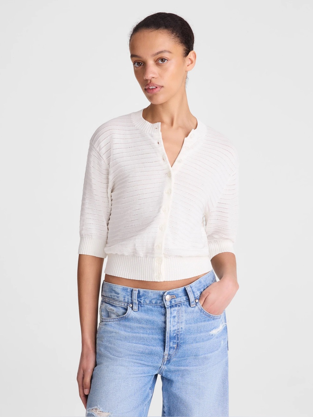 Madewell Textured Short-Sleeve Cardigan in 100% Cotton